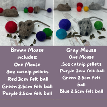Load image into Gallery viewer, Cat Toy Felted Mouse with Catnip Pellets and Felted Balls "House Mouse Gift Set"