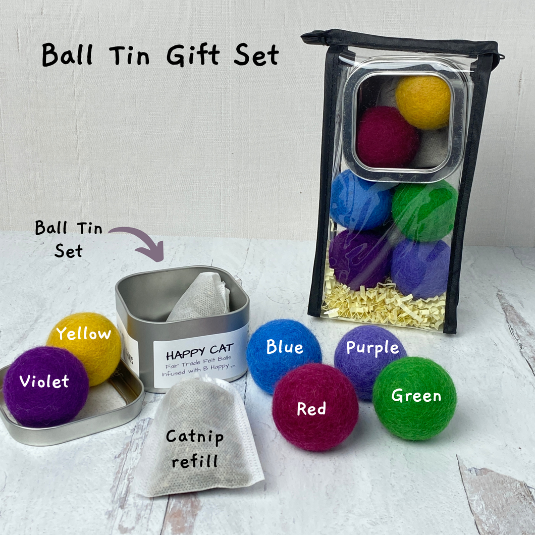 Cat Toy Gift Set Felted Balls with Recharging Tin