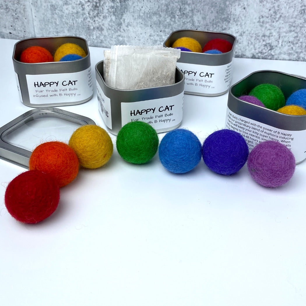 Catnip Infused Felted Balls with Recharging Tin