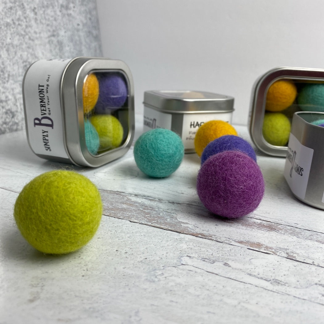 Pastel Colored Catnip Infused Felted Balls with Recharging Tin